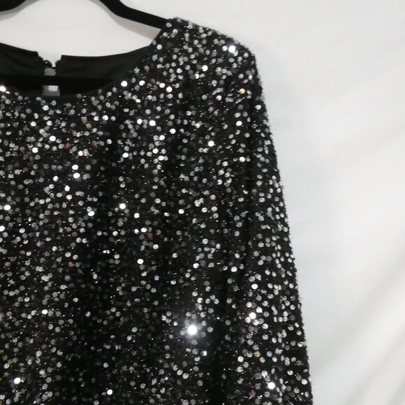 SHEIN - Curve | 1XL | Sparkling Lined Black Sequin Long Sleeve Top - Picture 5 of 14